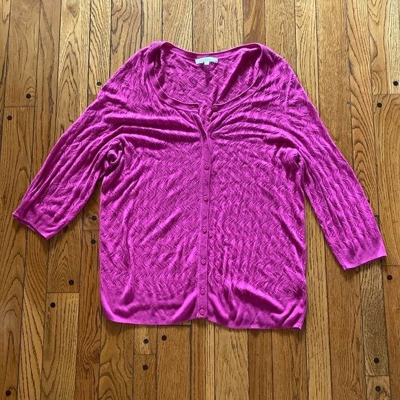 Sejour‎ magenta hot pink open weave button front cardigan sweater - Picture 7 of 7
